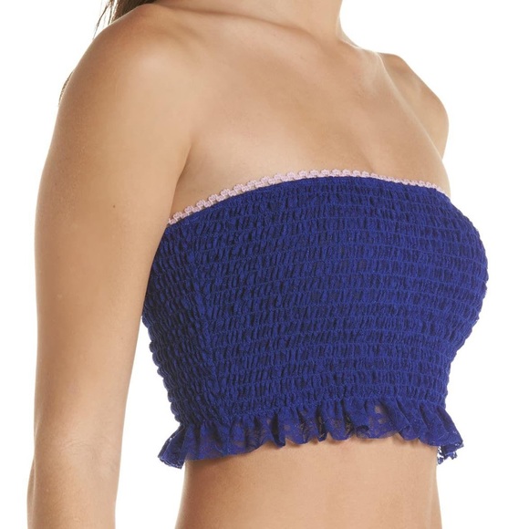 Free People Blue “Callie” Smocked Bandeau Top - Picture 2 of 10